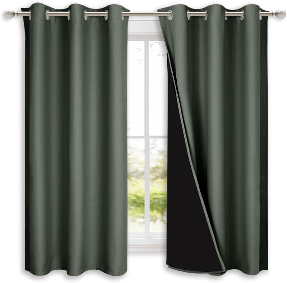 NICETOWN Dark Mallard Blackout Curtains for Complete Privacy