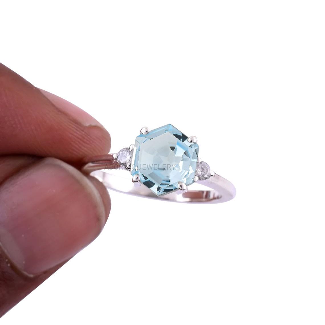 Aquamarine Simulated Diamond Ring in Sterling Silver Art Deco Style