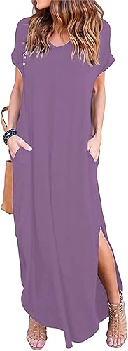 HUSKARY Women's Summer Maxi Dress with Pockets and Split Style