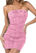 Fronage Women's Strapless Denim Bodycon Mini Dress - Sexy Fit