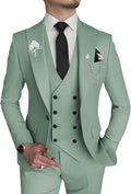 Wangyue Men's Slim Fit 3 Piece Double Breasted Suit - Tailored Look