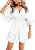 Aoysky Womens V Neck Casual Mini Dress - Flattering Summer Fit Women's