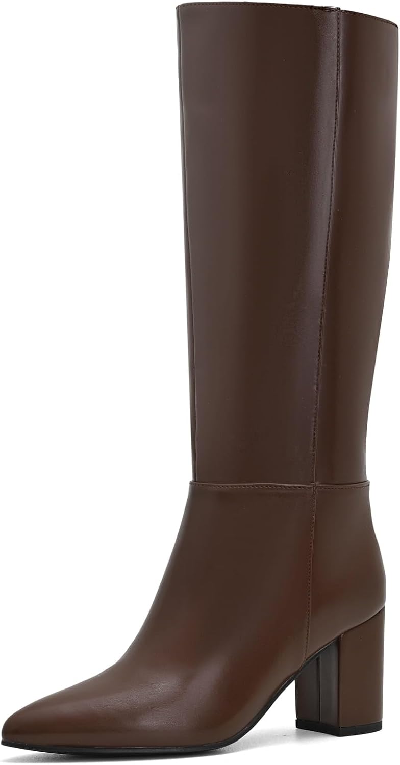 Shoe'N Tale Knee High Boots for Women with Chunky Block Heel