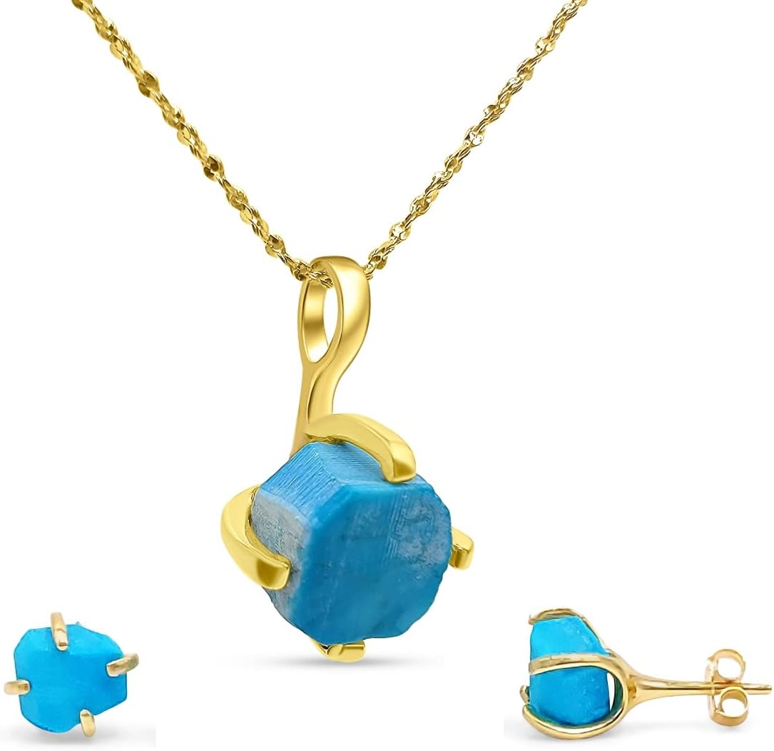 Real Raw Gemstone Jewelry Set with 925 Sterling Silver Gift