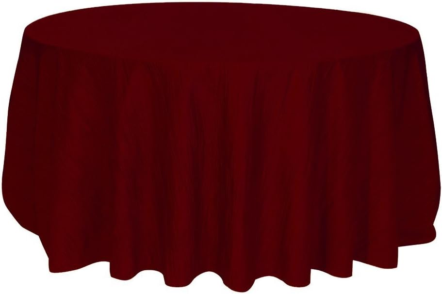 132 Inch Round Crinkle Taffeta Tablecloth in Burgundy for Events