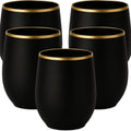 Unbreakable Stemless Plastic Wine Glasses 40 Count - Black Gold Rim