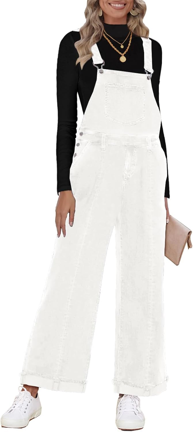 Vetinee Womens Overalls Denim Loose Fit Wide Leg Jumpsuit