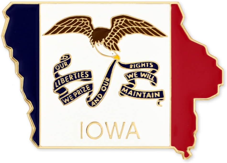 Iowa State Shape Flag Lapel Pin - Vibrant Gold Plated Design