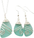 Handmade in Hawaii Wire Wrapped Sea Glass Necklace and Earrings Set is