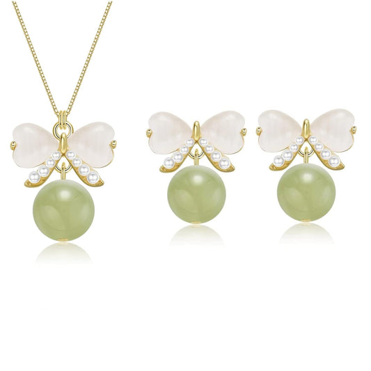 Natural Hetian Jade Jewelry Set for Women with Adjustable Choker