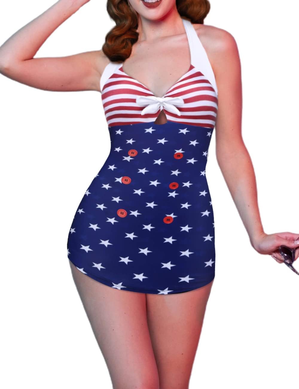 Ekouaer Womens One Piece Swimsuits Vintage Striped Skirt Bathing Suit
