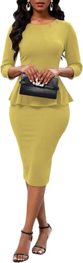 Women's Bodycon Pencil Dress Midi Workwear - Modest Office Sheath Soft