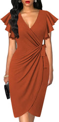 oten Womens Deep V Neck Ruffle Sleeve Sheath Dress (Style S3DN)