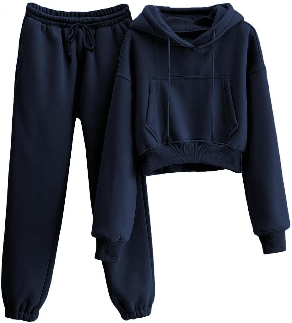 Tanming Women 2 Piece Outfits Cozy Fleece Sweatshirt Set