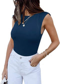 REORIA Womens Sleeveless Crew Neck Shoulder Pads Bodysuit Tank Top