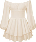 Women Puff Sleeve Off Shoulder Ruffle Romper - Flowy Layered Shorts
