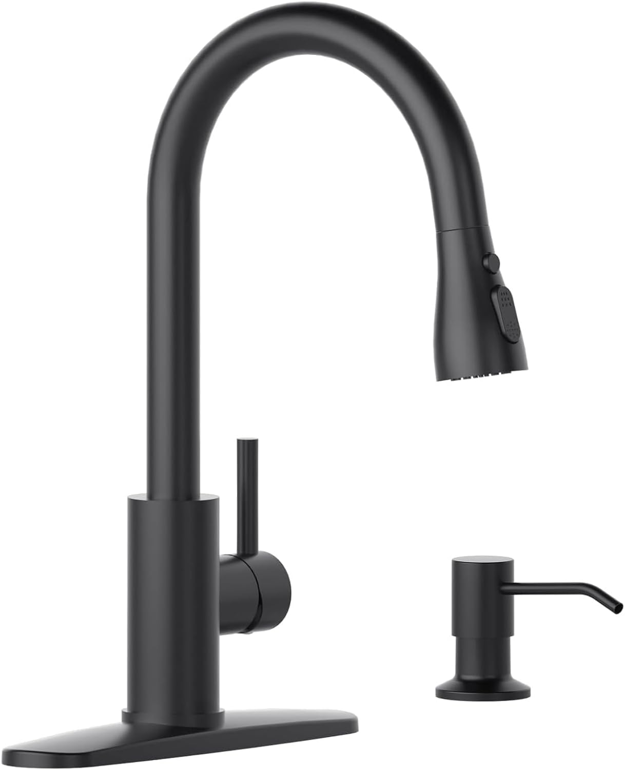 Modern Black Kitchen Faucet with Soap Dispenser and Sprayer