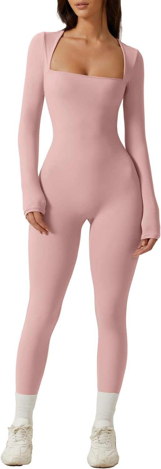 QINSEN Womens Sexy Square Neck Long Sleeve Jumpsuit for All