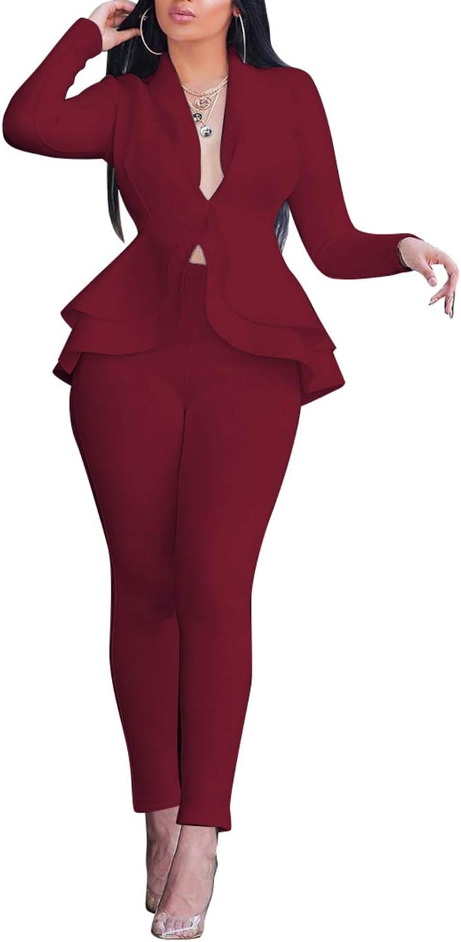 Salimdy Sexy 2 Piece Outfits for Women Blazer and Pants Set