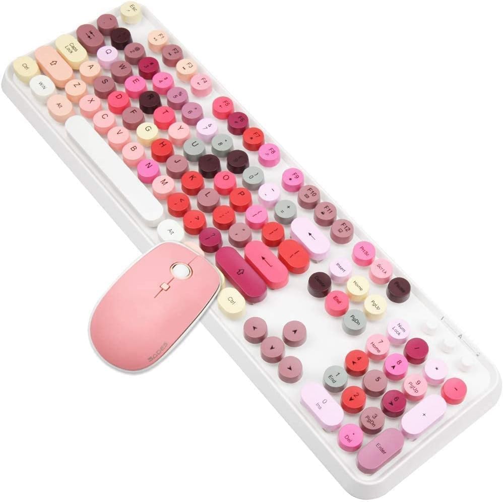 Wireless Retro Keyboard and Cute Mouse Combo for PC Gaming