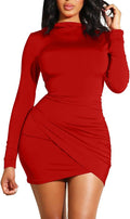 GOBLES Women's Long Sleeve Elegant Sexy Bodycon Ruched Mini Cocktail