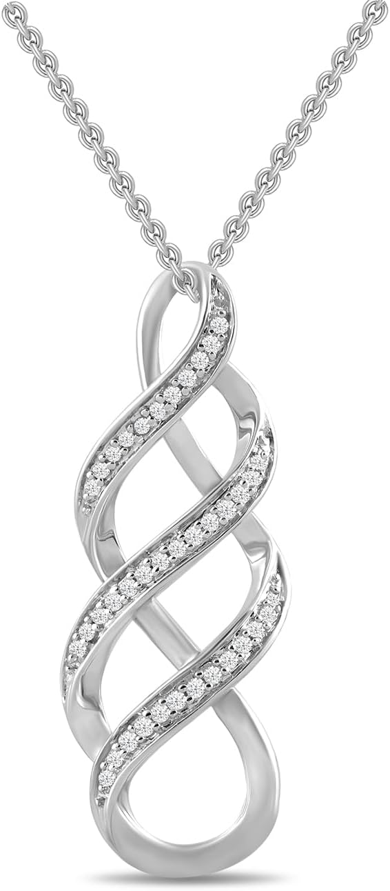 Elegant Sterling Silver Diamond Twist Pendant Necklace for Women