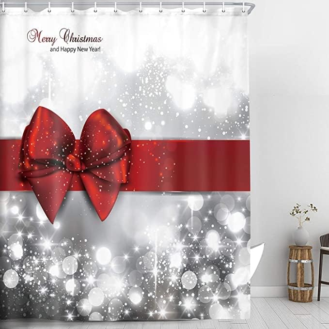 Sparkling Red Christmas Shower Curtain Set