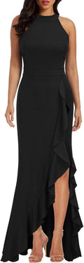 WOOSEA Women's High Neck Split Bodycon Mermaid Evening Dress Dresses