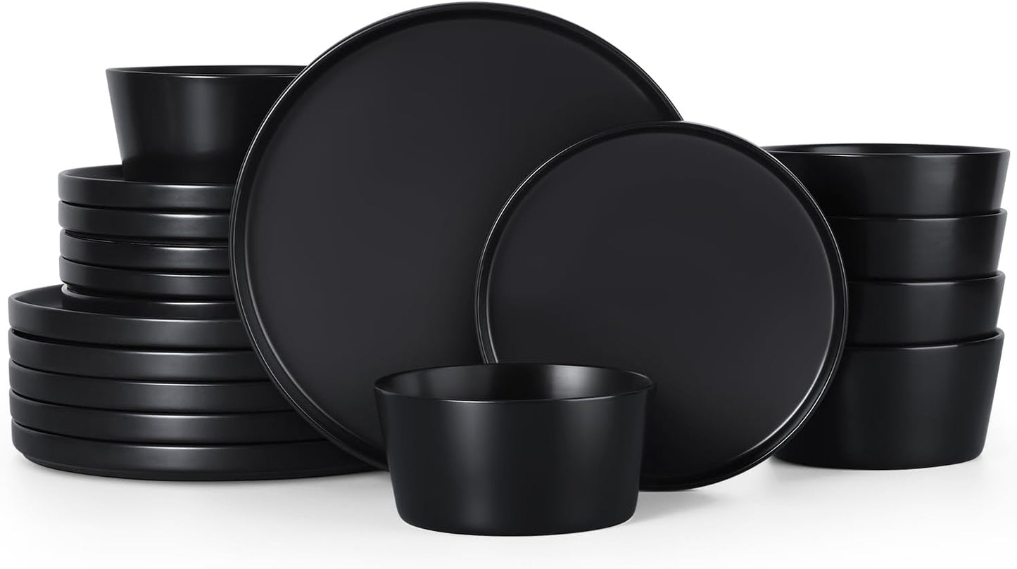 Stoneware Dinnerware Set for 6 - 18 Pieces in Matte Black