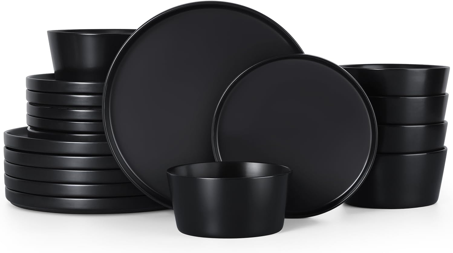 Stoneware Dinnerware Set for 6 - 18 Pieces in Matte Black