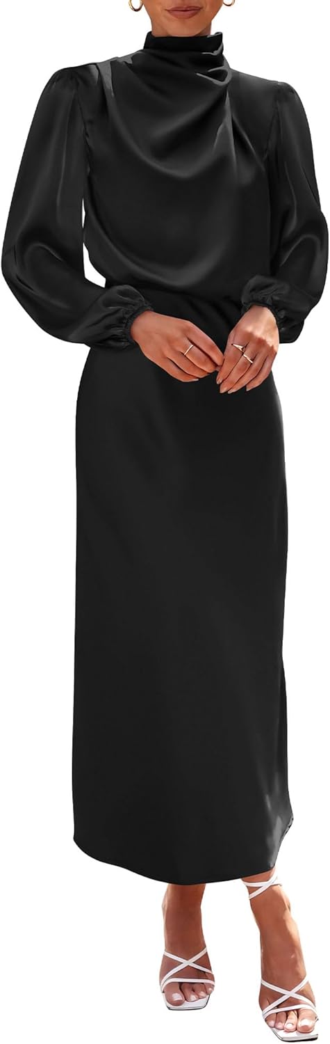 BTFBM Womens Mock Neck Satin Dress for Formal Occasions