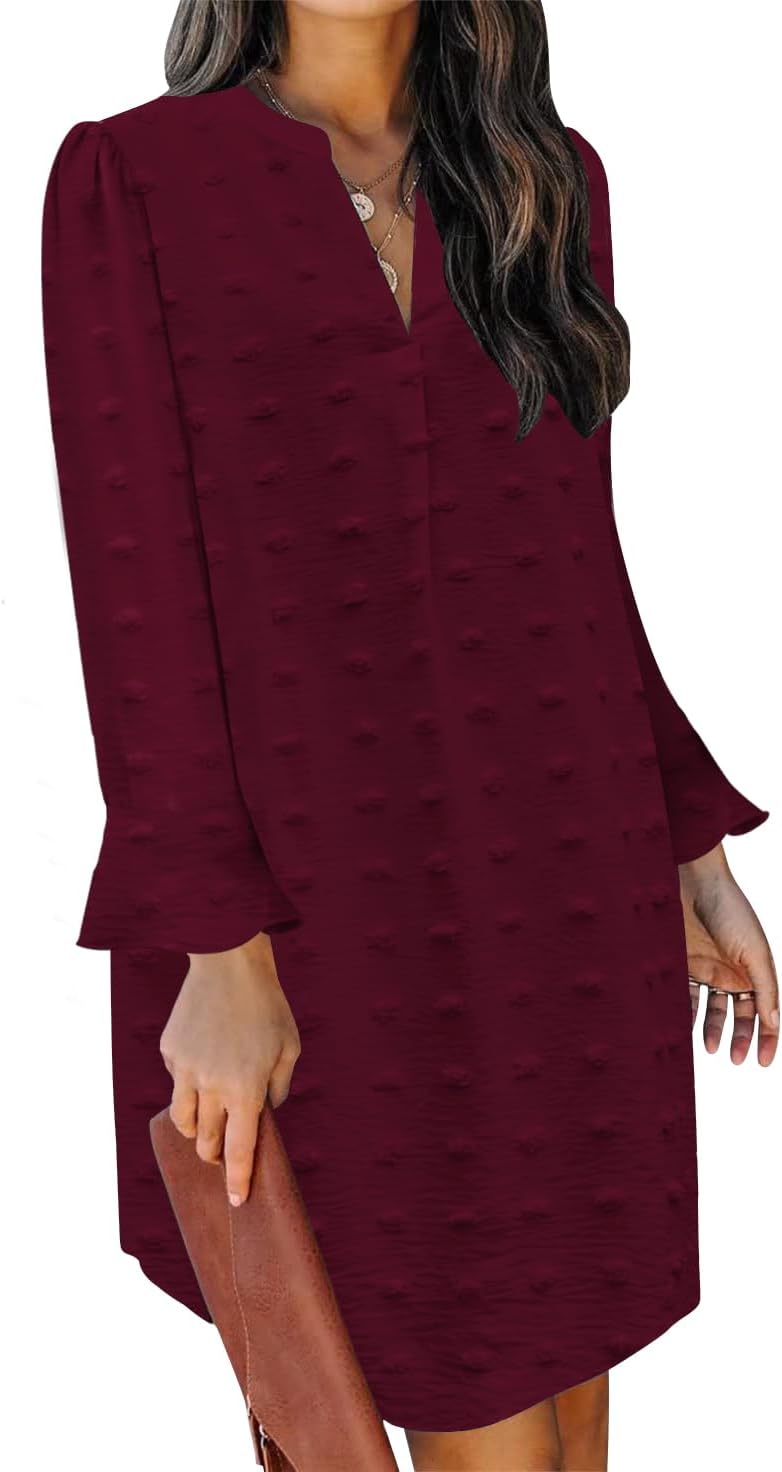 QACOHU Fall Dresses for Women: Casual V Neck Long Sleeves