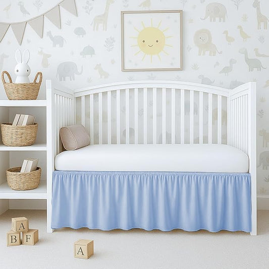 Dust Ruffle Crib Skirt in Light Blue, 100% Egyptian Cotton