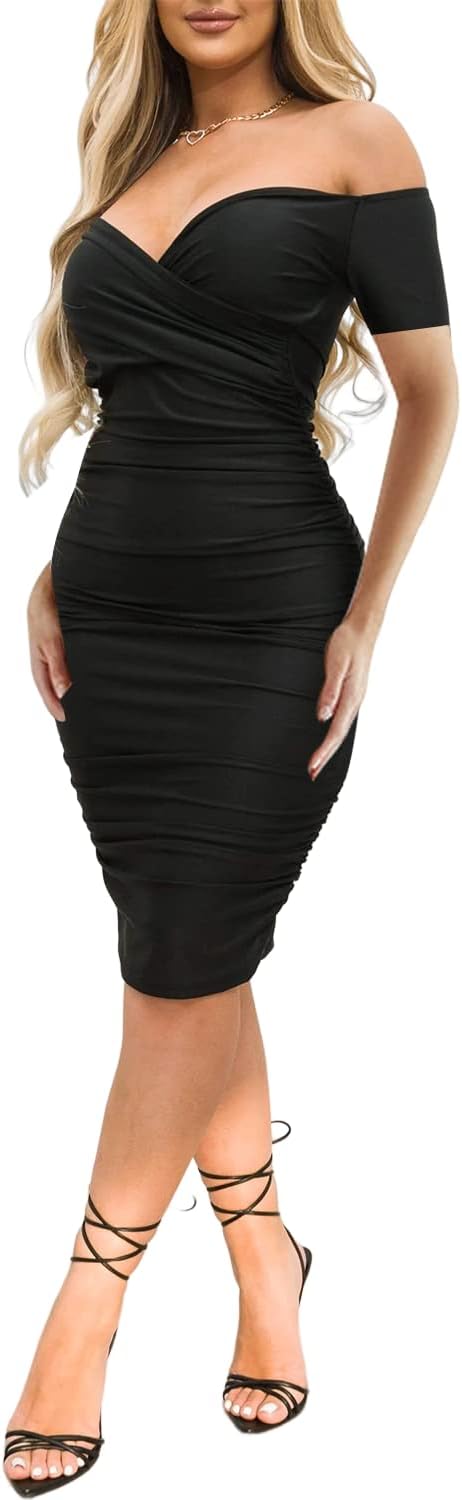 Ekaliy Women's Sexy Off The Shoulder Midi Dress for Elegance