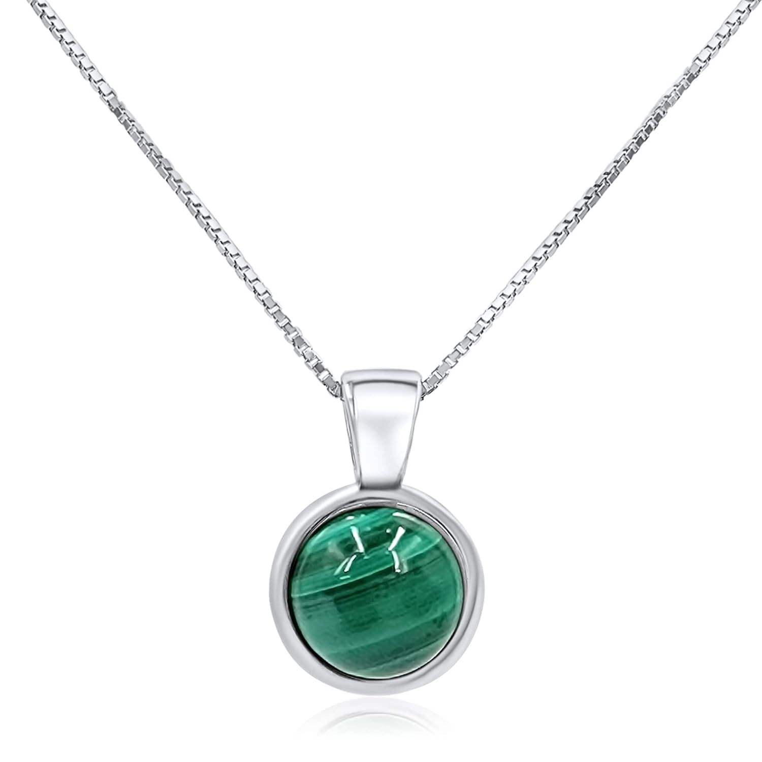 Natural Malachite Gemstone Pendant with White Gold Over Silver