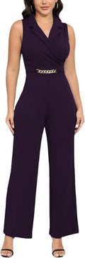Women's Long Dressy Jumpsuit Romper - Deep V High Waist Elegance
