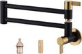 Pot Filler Faucet Black and Gold - Wall Mount Double Joint Pot Filler