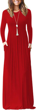Women's Long Sleeve Maxi Dress Loose Plain Casual Maxi Dress - Soft