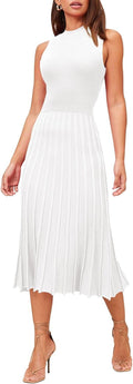 Elegant Pink Queen Women's Crew Neck Sleeveless Midi Dress