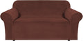 Stretch Velvet Loveseat Cover for 2 Cushion Sofas - Burnt Brick