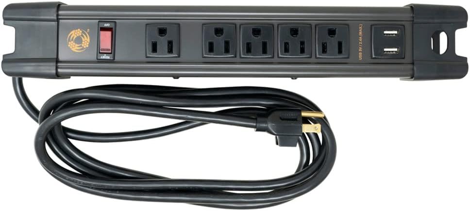 5 Outlet All-Metal Magnetic Power Strip with USB Ports and 8 Foot Cord