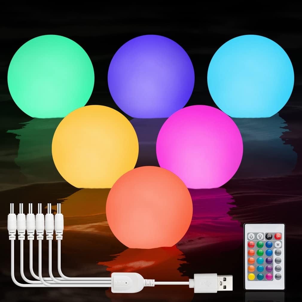Floating Pool Lights Rechargeable: 6 Pack LED Glow Orbs