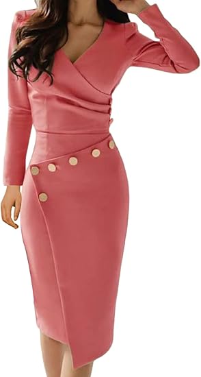Lrady Women's Deep V Neck Casual Work Bodycon Midi Dress Review