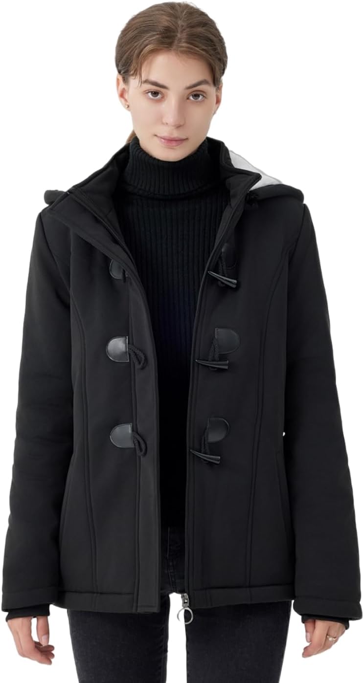 JiangWu Womens Fashion Horn Button Fleece Thicken Coat for Winter