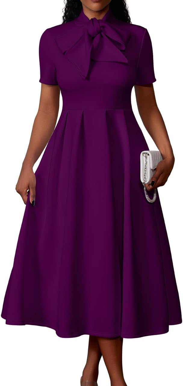 Elegant Casual Short Sleeve A-Line Dress with Pockets for Women