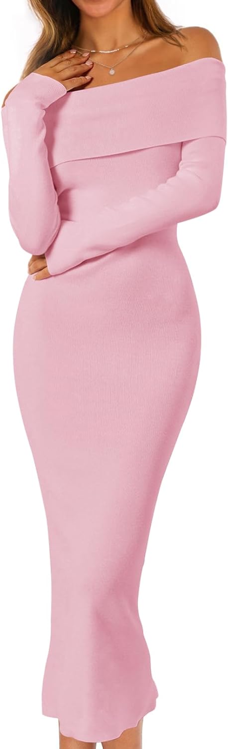 MEROKEETY Women's Off Shoulder Bodycon Sweater Dress for 2025