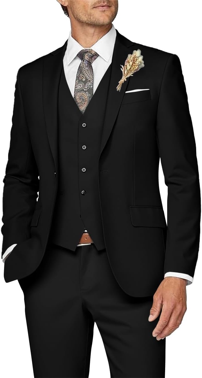 Wangyue Mens Suit 3 Piece Slim Fit for Weddings and Business