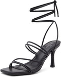 Strappy Square Open Toe Heels - Walkable 3-in Stiletto