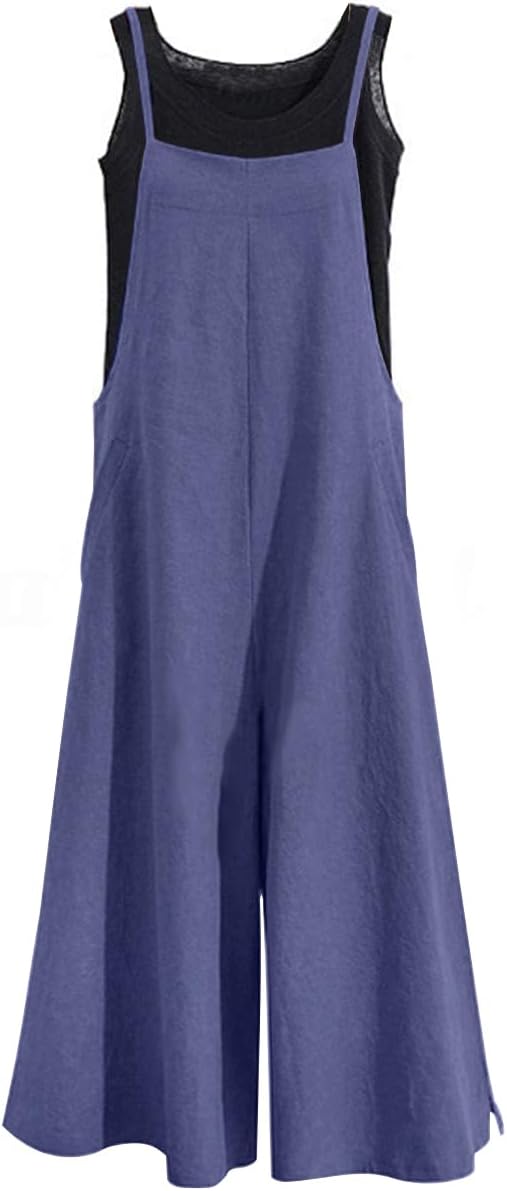 YESNO Women Casual Loose Long Bib Pants for Summer Style