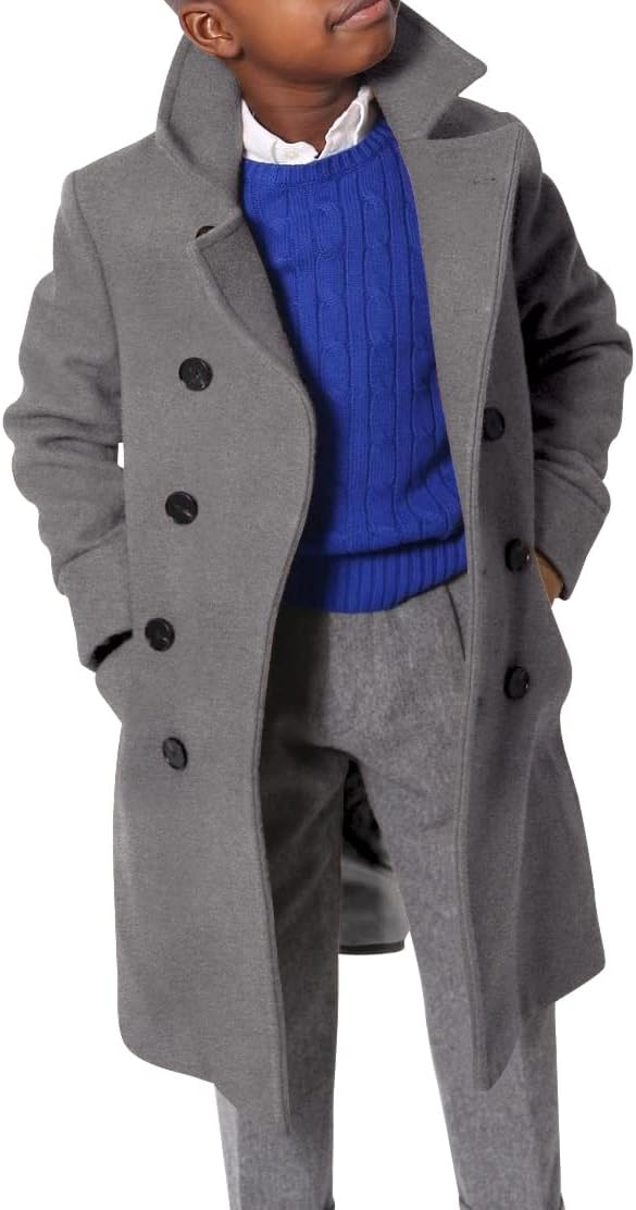 Ebifin Boys Notch Lapel Double Breasted Long Trench Coat
